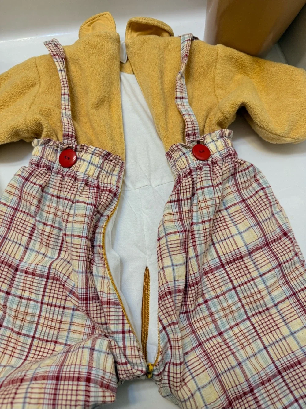 VTG 90s Babymini par Catimini Fleece Top Plaid Overalls Set 6M 67cm Fox French